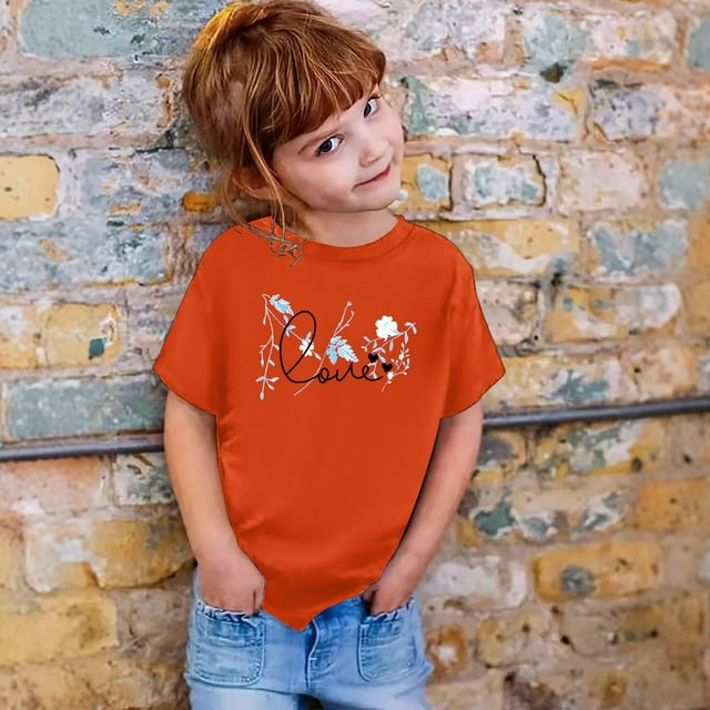 T-shirts pour Filles Imprimés, Hauts à Manches Courtes pour Filles, Col Ras du Cou, Vêtements d'Été pour Tout-Petites Filles, Vêtements pour Petites Filles 8-9 Ans, Mode Fille