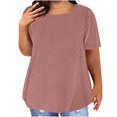 thumbnail image 2 of LADIGASU Women Plus Size Solid Color Round Neck Short Sleeve Blouses, 2 of 5