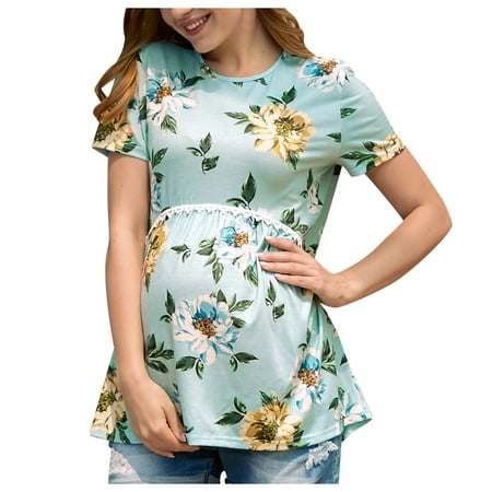 

koaiezne Sleeve Floral Style Short Women Color Print Size Large Dress Big Plus Maternity Maternity blouse Summer Apparel Maternity Scoop Neck