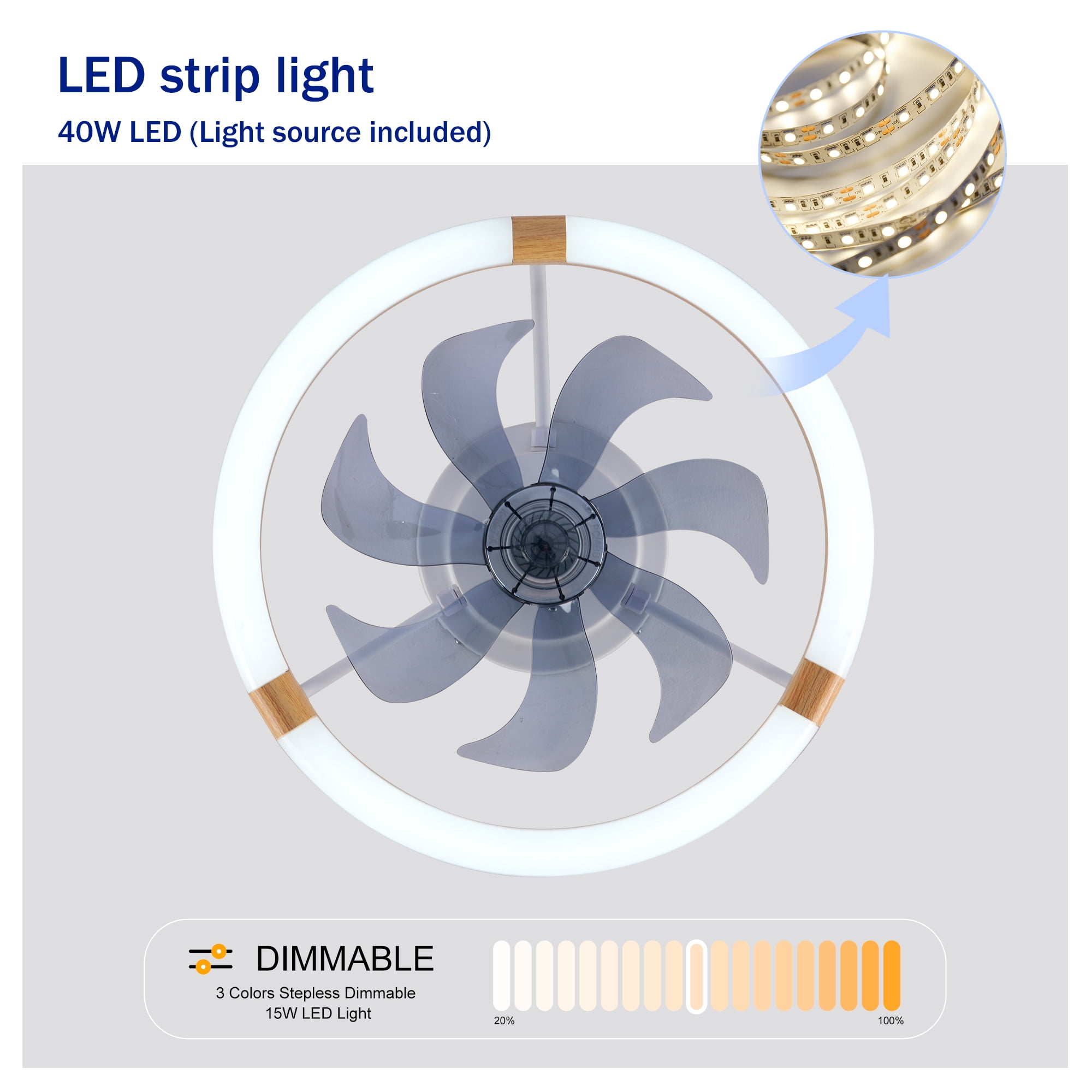 Leumius 20" Ceiling Fans with Light and Remote, 3000-6500K Dimmable Modern Flush Mount LED Fan Light, 6 Speeds, Quiet DC Motor for Living Room Bedroom Kitchen Matte White