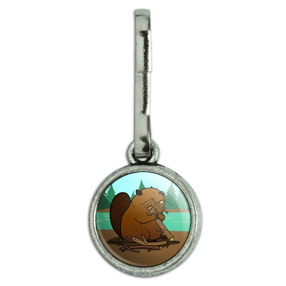 Beaver Chomping Wood Antiqued Charm Clothes Purse Suitcase Backpack Zipper Pull Aid