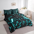 thumbnail image 3 of Manfei Gamer Gaming Bedding Comforter Set 7pcs,Vindoe Game Full Bedding Set,Cyan Geometric Geometry Fitted Sheet Flat Sheet For Kid Boy,Lightweight Room Decorative Reversible, 3 of 7