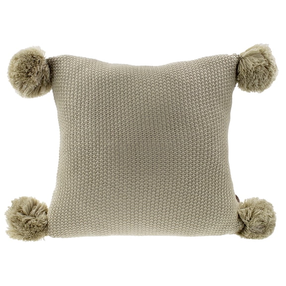 Chunky Knit Pom Pom Design Solid Color Decorative Throw Pillow (Brown, 16"x16" Pillow Case)