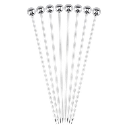 

8pcs Stainless Steel Cocktail Picks Practical Fruit Pick Useful Stirring Stick Party Supplies for Home Bar (Ball Head)