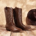 thumbnail image 3 of Botas vaqueras para mujer DREAM PAIRS marrones de caña media con tacón de 4.5 cm, 3 of 7