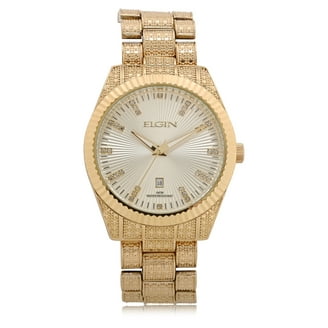 Elgin Adult Male Two-Tone Diamond Dial Watch with Champagne Dial