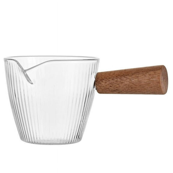 QIDITONG 2Pcs Heat Resistant Glass Measuring Cup with Wood Handle for Espresso and Coffee Ideal for Frothing and Pouring Bar Accessory
