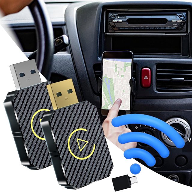 Caja adaptadora inalámbrica CarPlay Android Auto - Módulo de actualización Plug & Play para coches con cable, conexión Bluetooth/WiFi, control por voz, puertos USB tipo C, compatibilidad universal