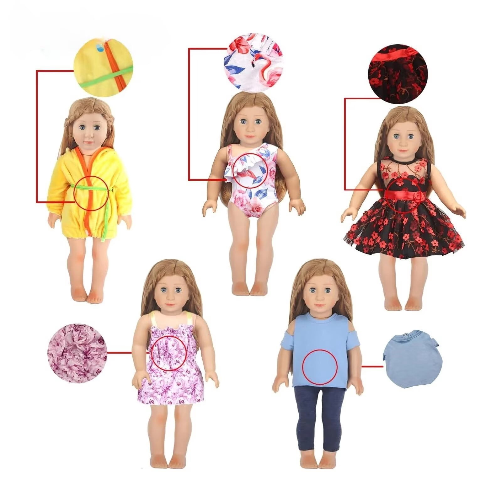 AlevRam 10 Sets 18 Inch Doll Clothes Set - Outfits for American Girl Dolls & 18" Dolls - Includes Pajamas, Dresses, Skirts, Swimsuit, Bodysuits - Gift for Girls Age 3+