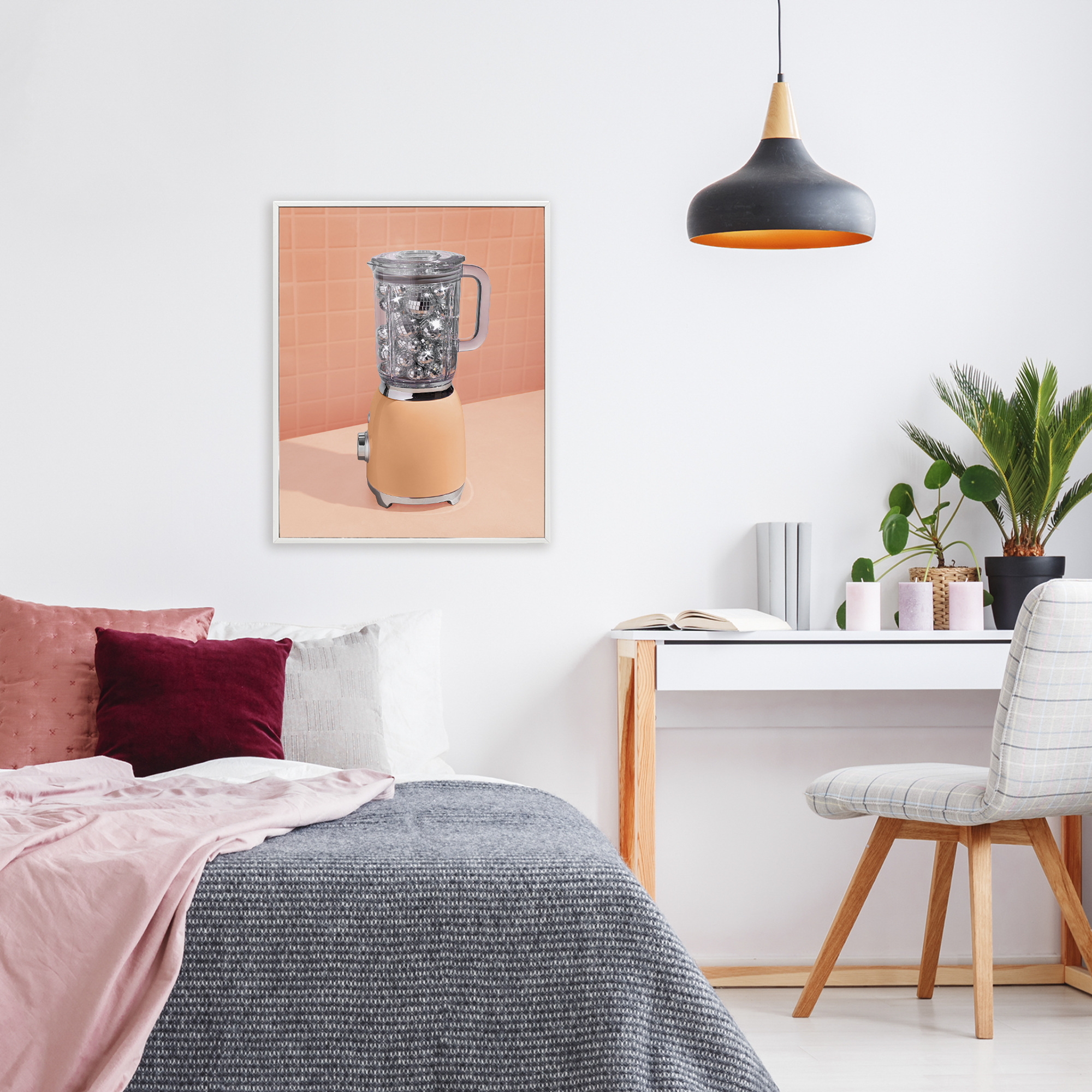 Orange Retro Disco Blender White Framed Giclee Art, design by LISH Creative