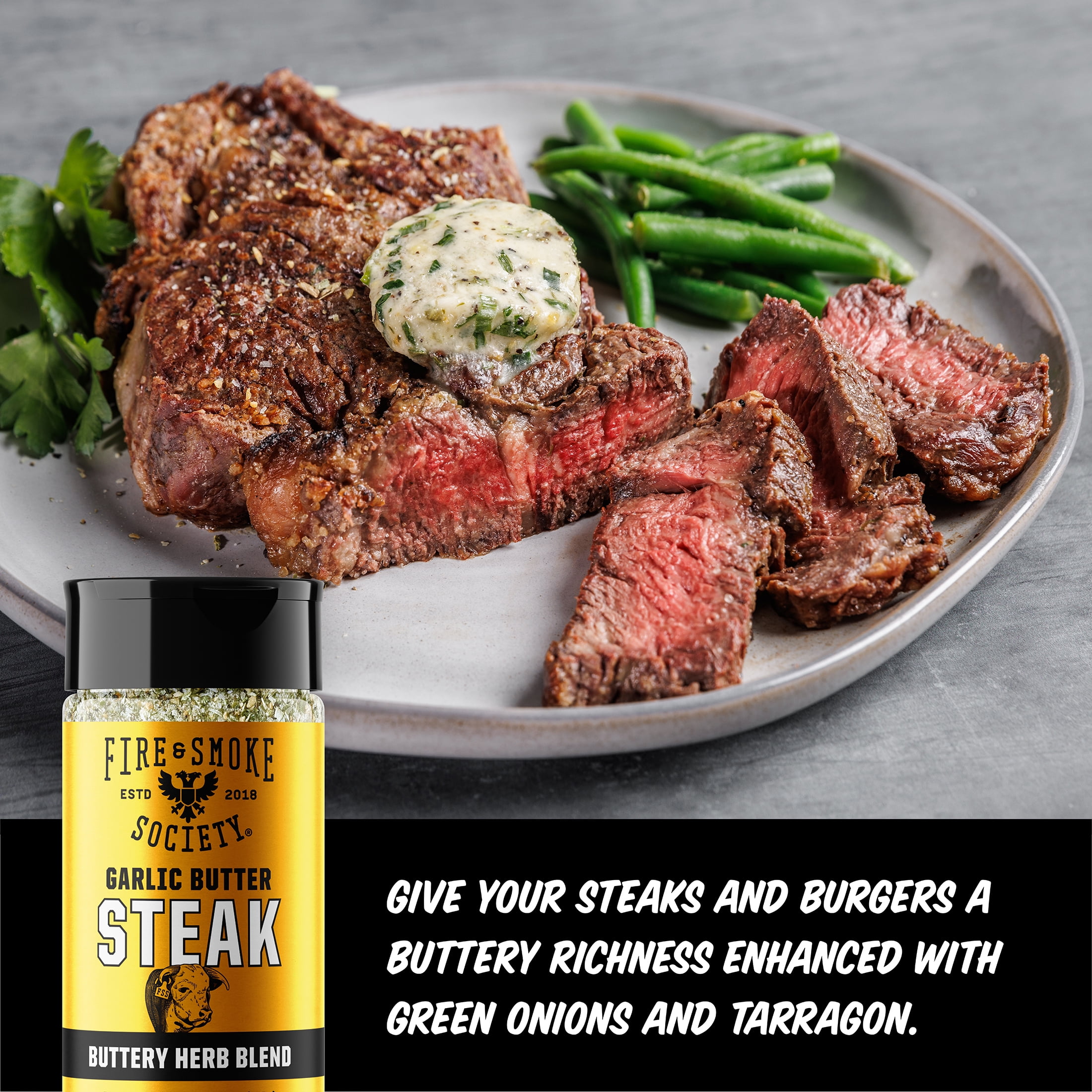 (2 pack) Fire & Smoke Society Garlic Butter Steak Seasoning, 6.2 Ounce Steak Rub Seasoning Blend