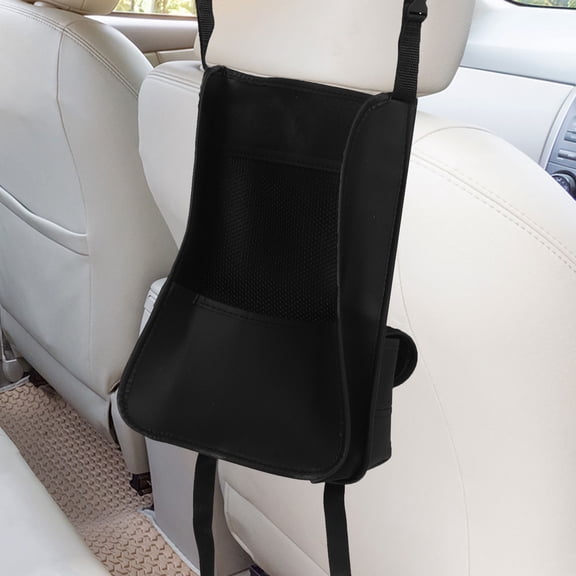 FOMIYES Black PU Car Organizer Net Bag, Multifunctional Back Seat Storage Holder for Travel and Daily Use