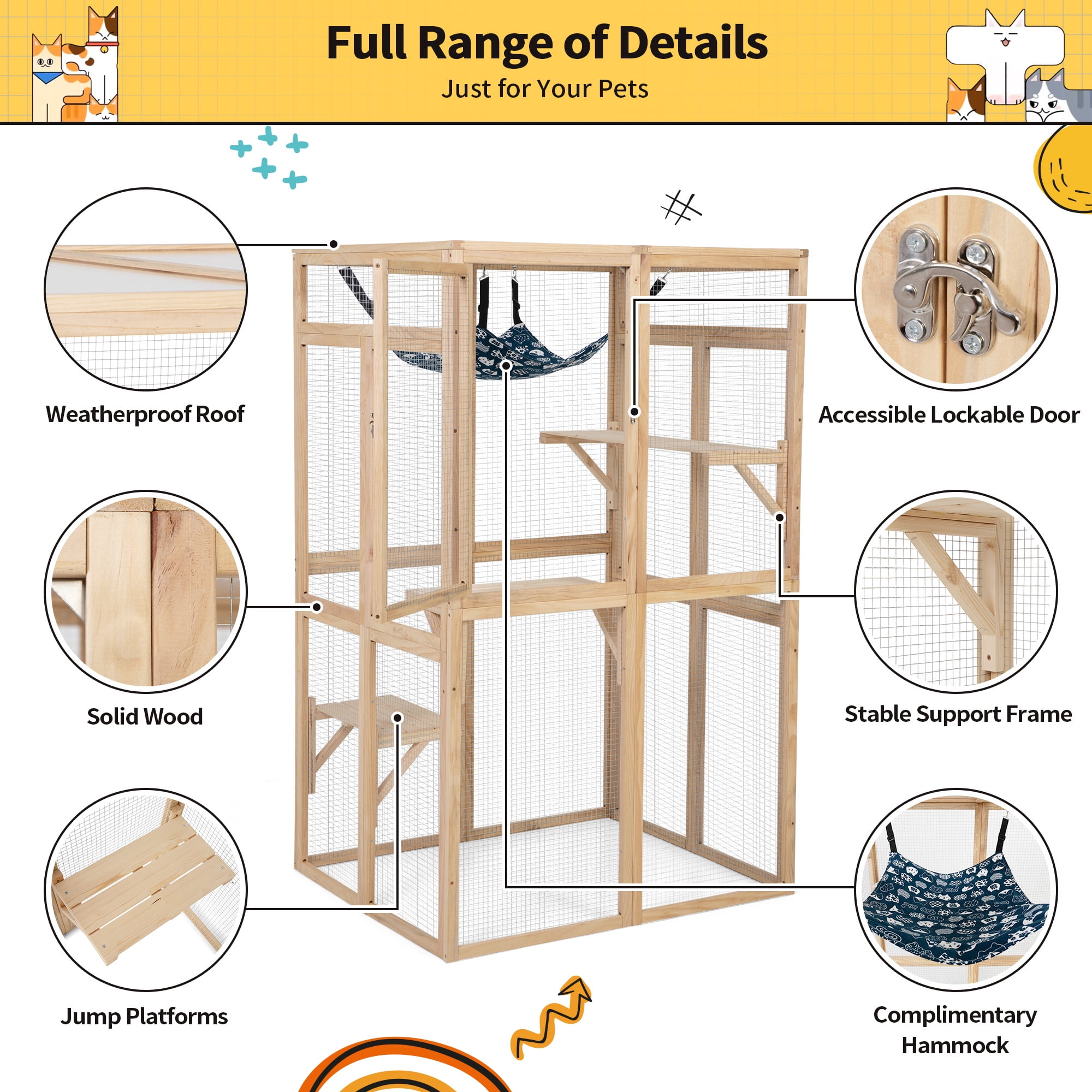 COZIWOW Catio Outdoor Cat Enclosure Window Access, Wooden Cat House Cage Indoor