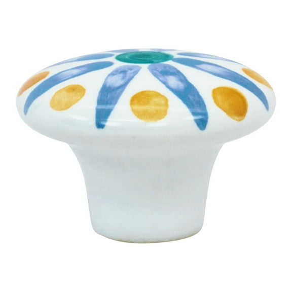 ROK Hardware 10 Pack Boho Blossom: Blue Flower Cabinet Hardware Knob, 1-15/32 Inch Diameter