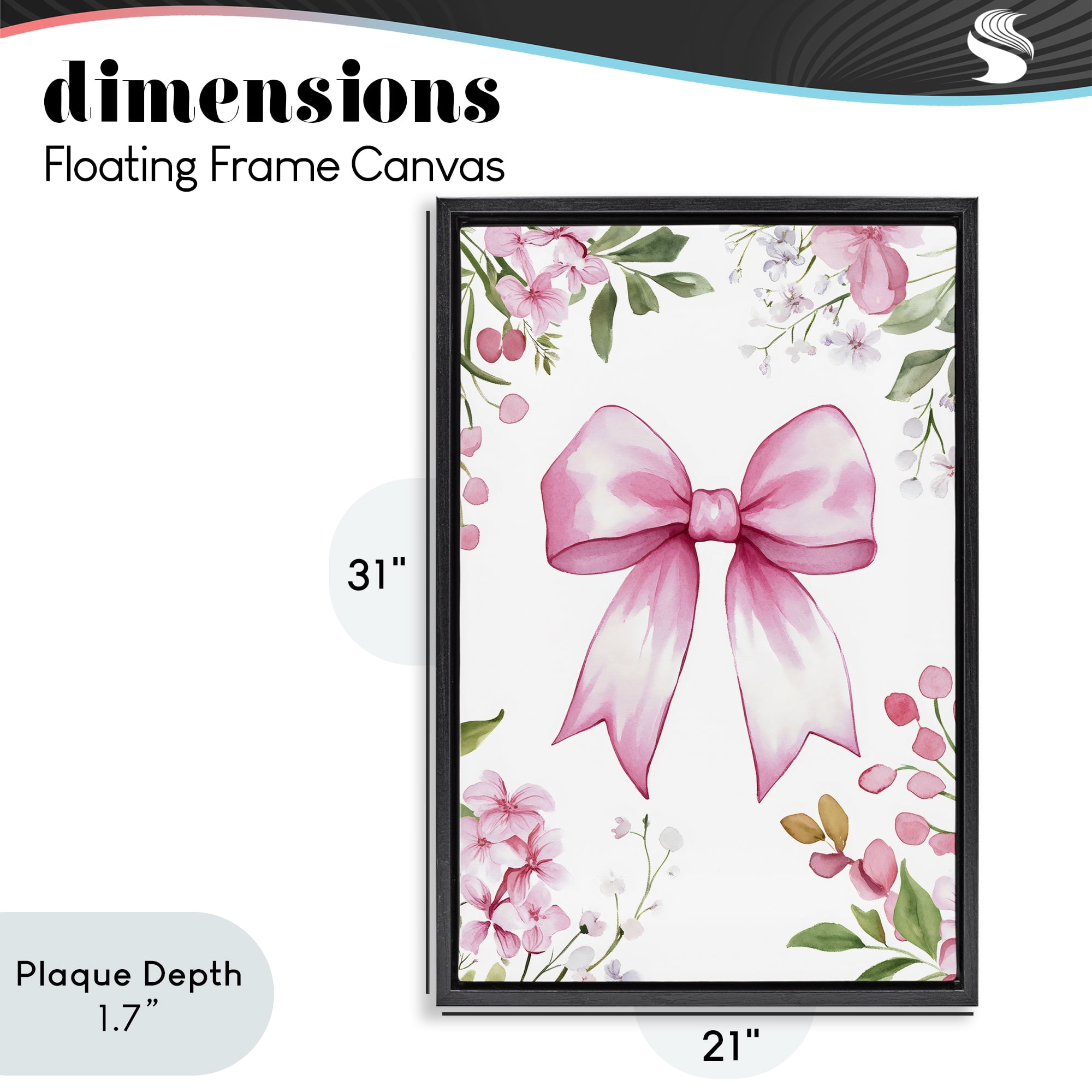 Stupell Industries Whimsical Floral Bow Pink Black Framed Floater Canvas Wall Art, design by Creative Studio
