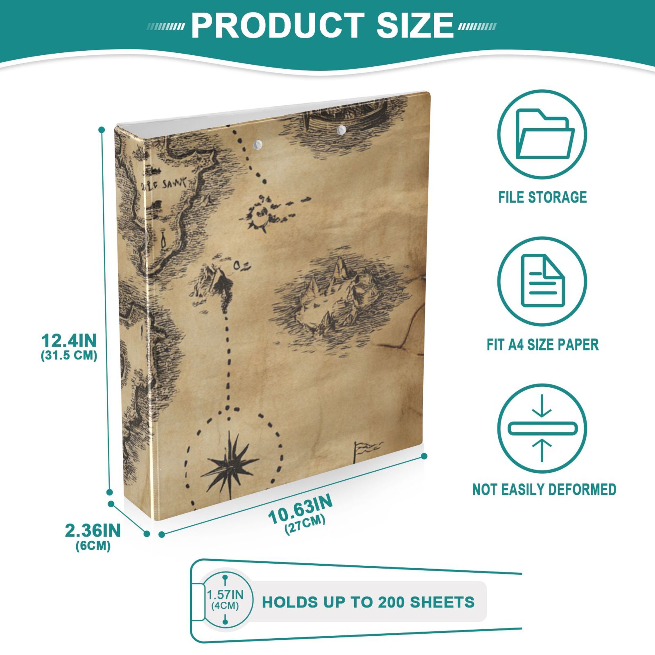 A Treasure Map 3 Ring Binders 1.5 inch Hardcover File Folders with Interior Pockets A4 Size Organizer for School Office Hospital Set of 2