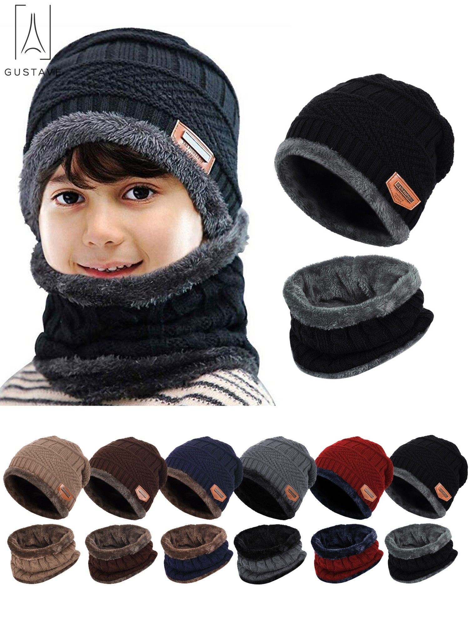 Kids Youth Winter Warm Beanies Skull Cap Outdoor Sport Ski Vintage Lined Knit Caps for Girls Boys Children