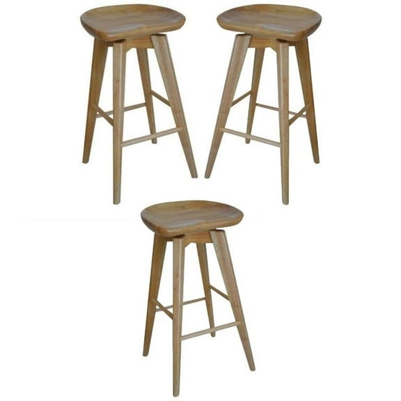 Home Square 29" Bali Swivel Stool in Natural Finish - Set of 3