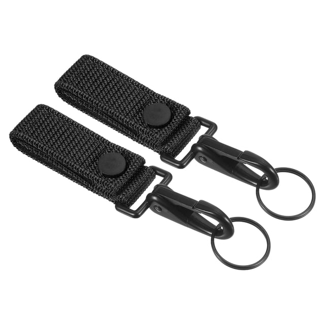 Unique Bargains Belt Keeper Key Ring, Nylon Webbing Strap Hanging Gear Buckle with Snap Key Holder, Black 2 Pack