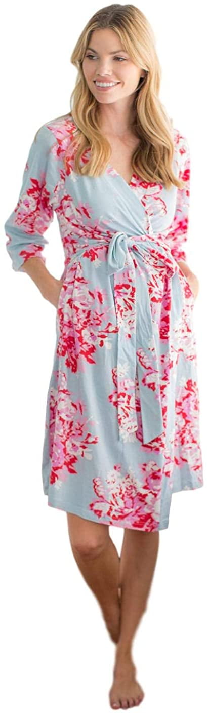 Labor and Delivery Nursing Bathrobes Striped Lace Trim Kimono Nightgown Ekouaer Maternity Robe 