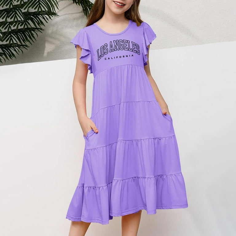 LUOGENLI Dress for Girls Girls Summer Dresses Smocked Sleeveless with  Pockets Girls Easter Dresses Size 8-10 Girls Easter Dress Size 5-6 Purple  Size 160 - Walmart.com