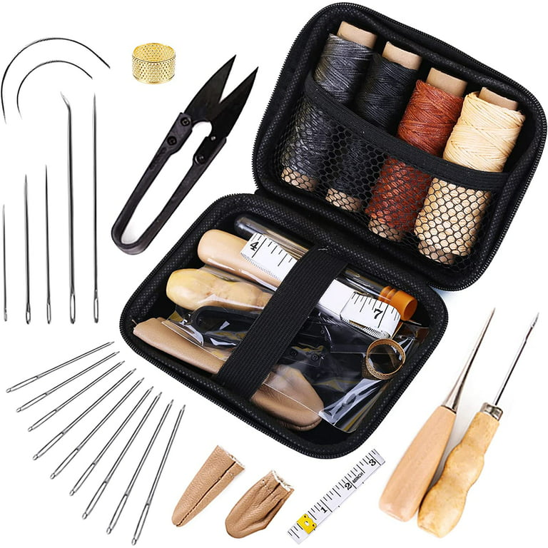 30 Pcs Upholstery Repair Kit, Leather Sewing Repair Kit With Sewing Thread,  Large Eye Leather Sewing Needles, Awl, Leather Hand Sewing Needles, Leathe