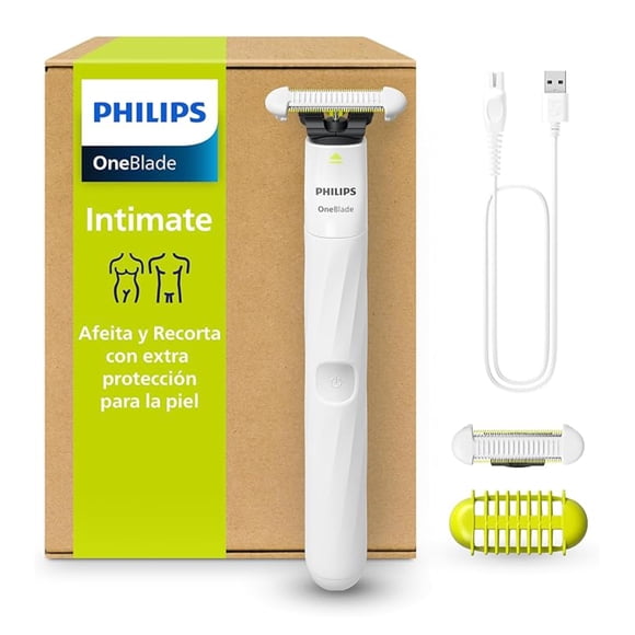 Philips Oneblade Intimate, Para Las Zonas Íntimas, Incluye Cuchilla Skinprotect, 1 peine recortador, Recargable, para uso en seco o con la piel húmeda, Resistente al agua