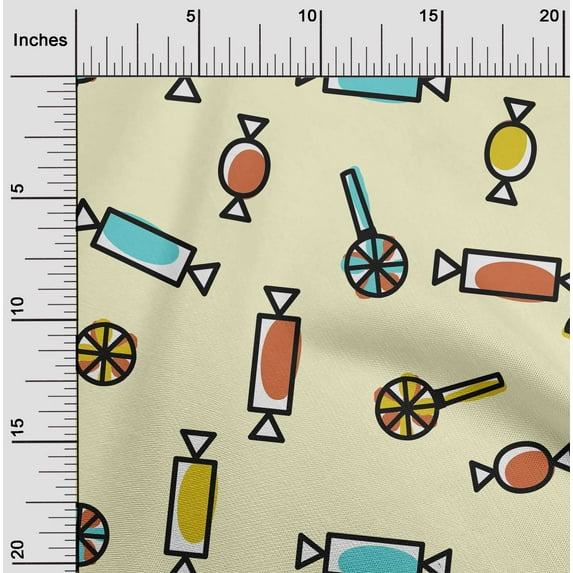 oneOone Rayon Pale Yellow Fabric Candy Stick Kids Quilting Supplies Print Sewing Fabric By The Yard 56 Inch Wide