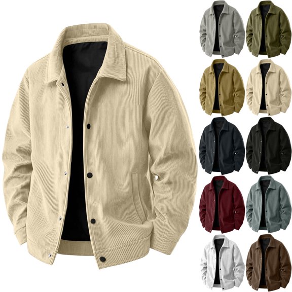 Zimjoy Corduroy Jacket for Men Button Down Vintage Long Sleeve Shacket Lightweight Relaxed Fit Western Jackets for Casual Fall Winter Beige L