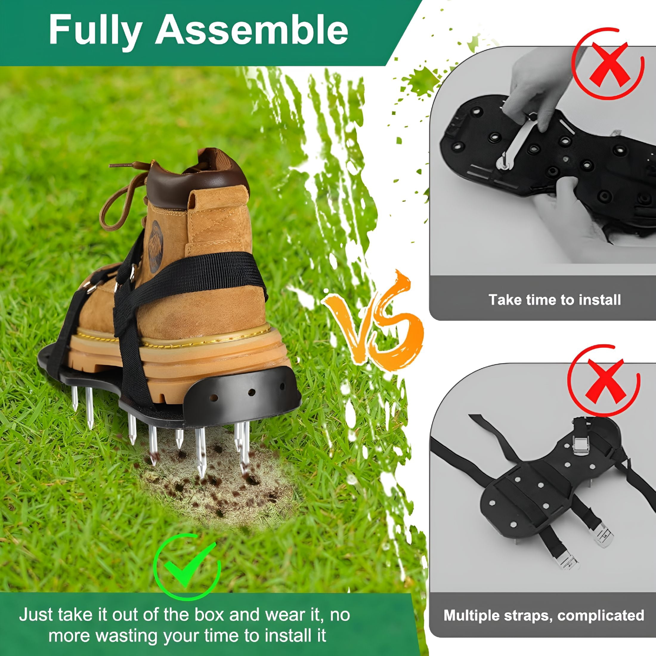 GJX 2026 New Lawn Aerator Shoes,Upgrade 2.2'Heavy Duty Spike Shoes Lawn Aerating with Hook&Loop Straps,Free-Installation Grass Aerator Lawn Tool One Size Fits All Spiked Sandals for Yard Patio Grass