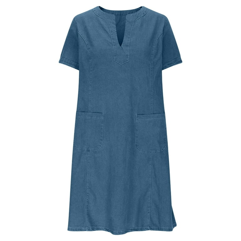 white christmas dresses Washed Out Denim Mini Dress w/ Back Smocking & Zipper Closure main image 0