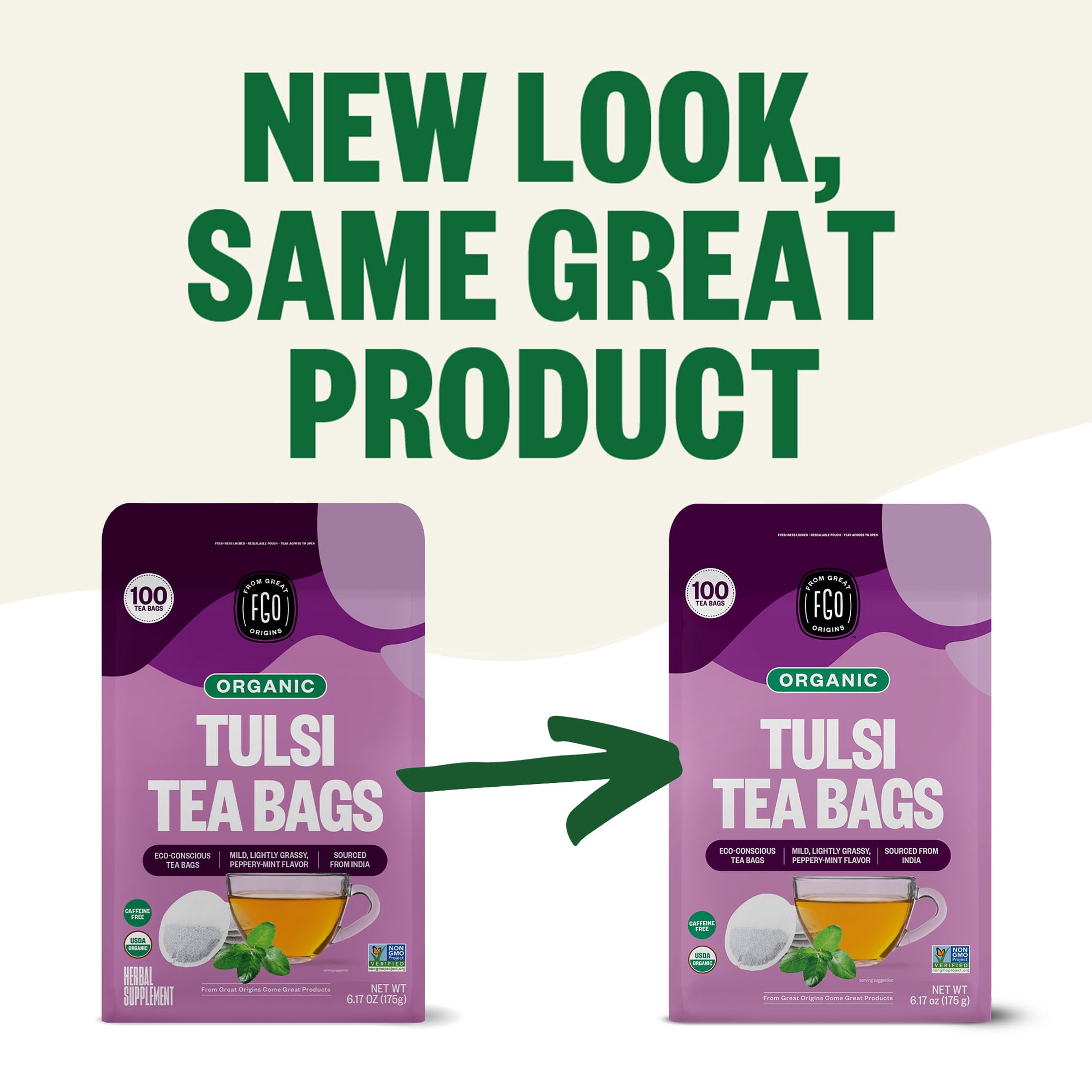 FGO Tulsi Tea, Organic, Eco-Conscious Tea Bags (100 Count)