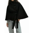 thumbnail image 3 of Ponchos con Mangas de Murciélago para Mujer, Abrigo de Lana con Cuello Alto y Cinturón, Chaqueta Corta de Invierno Negro L, 3 of 7