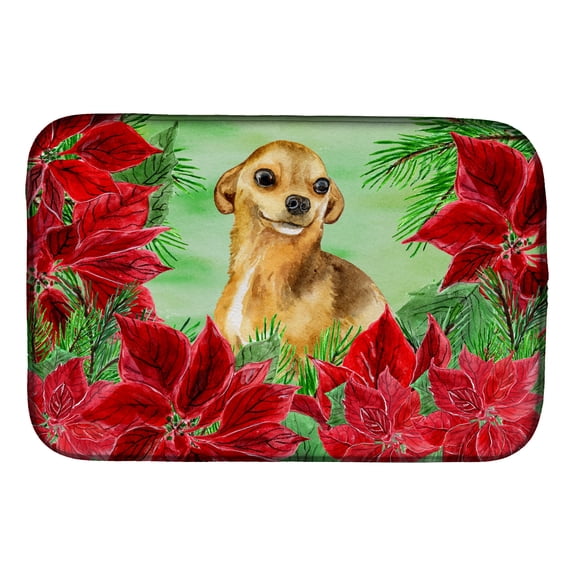 Chihuahua Poinsettas Dish Drying Mat
