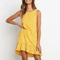 thumbnail image 4 of Robe Sans Manches à Pois pour Femmes, Robe à Volants Imprimée à Pois, Col Rond, Ample, Jaune, TTG, 4 of 7