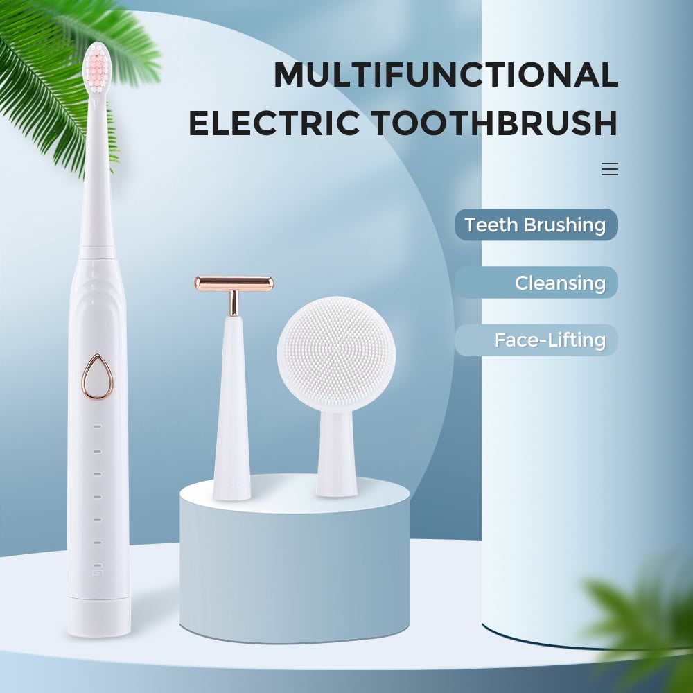 Electric Toothbrush for Adults and Kids,Rechargeable Power Toothbrush with 5 Brush Heads,6-Mode 7-in-1 Electric Toothbrush Set, Wireless Charging IPX7 Waterproof Tooth Brush,White