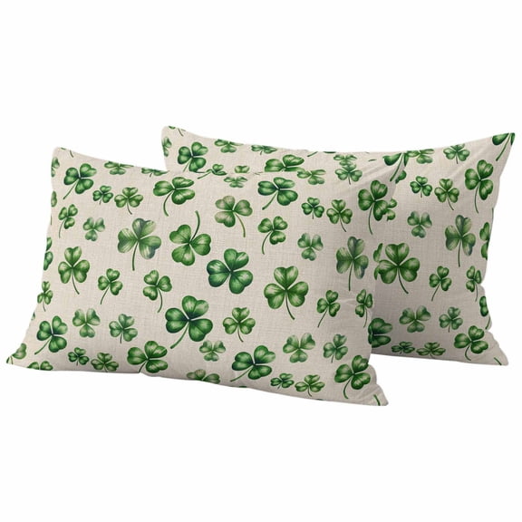 Lumbar Pillow Covers 12 x 20 Inches, St. Patrick's Day Waterproof Throw Pillow Cover Set of 2, Green Lucky Clovers Watercolor Rustic Decorative Rectangle Cushion Covers for Patio/Tent/Couch/Garden