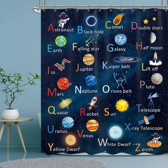 Cartoon Planet Shower Curtain Cute Shower Curtain Galactic Space Kids Cloth Shower Curtains Bathroom Decor Set With