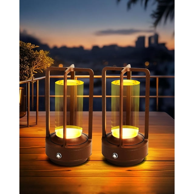 Juego de 2 lámparas de mesa inalámbricas, lámparas de escritorio LED recargables con batería con 3 colores atenuables sin escalones, pequeña luz portátil para exteriores, bar