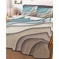 thumbnail image 3 of Quilts Twin-XL Size Bedding Set, Teal Blue Ombre Cream Lightweight Quilted Comforter, Modern Geometric Brown Aesthetic Soft Reversible Bedspread Coverlet with Pillow Covers for All Season, 68" x 98", 3 of 7