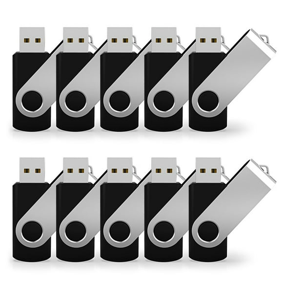 JUANWE 8GB USB Flash Drive 10 Pack USB 2.0 Thumb Drives Jump Drive Fold Storage Memory Stick Swivel Design - Black