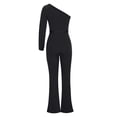 thumbnail image 5 of Summer Saving Wycnly Jumpsuits for Women Dressy Business One Shoulder Elastic Waist Long Jumpsuits Overalls with Belt Summer Slash Neck Long Sleeve Solid Maxi Trendy Rompers Black xxxl, 5 of 6