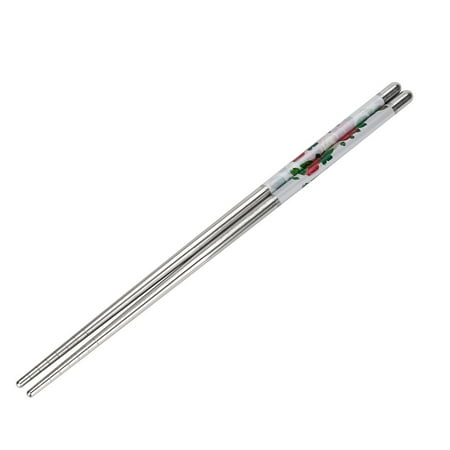 

Toyfunny 1Pair Length White Flower Pattern Stainless Steel Chopsticks Pair New