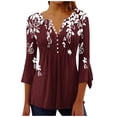 thumbnail image 1 of Birdeem Blouses pour Femmes Décontractées Imprimées à Boutons Taille Plissée Évasée Manches 3/4, 1 of 12