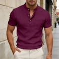thumbnail image 3 of Henley Shirts for Men 2026 Summer Short Sleeve Casual Loose Waffle Plain Tshirts Polo Shirt with Chest Pocket, 3 of 5