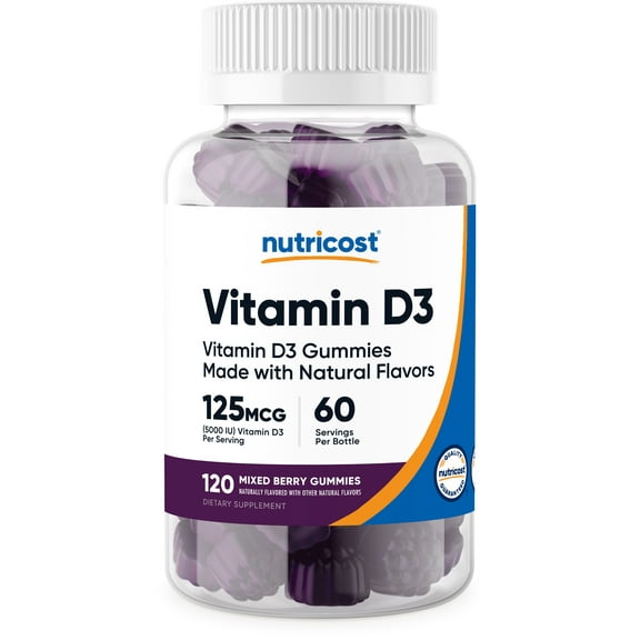 Nutricost Vitamin D3 Gummies, 120  Mixed Berry Gummies, 60 Servings