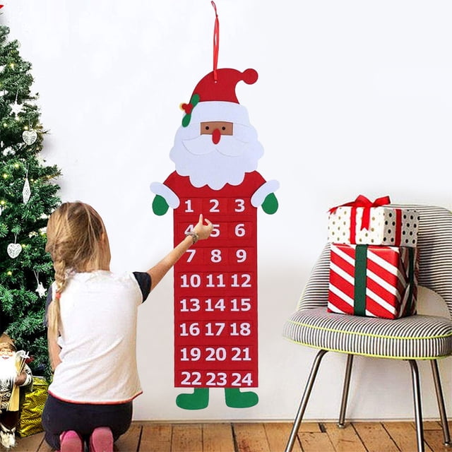 Fiudx Calendario Navideño de Cuenta Regresiva, Forma de Árbol Festivo, Fieltro Suave, Decoración Colorida, Almacenamiento para Sorpresas Navideñas, Versátil para Colgar En La Pared o Puerta, Tamaño 7