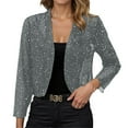 thumbnail image 1 of Wdgfv Veste à Paillettes pour Femmes Blazer Court Ouvert devant Léger Manches 3/4 Gris TG, 1 of 7