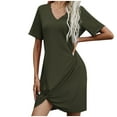 thumbnail image 1 of Yuyuzo Robes T-Shirts pour Femmes Manches Courtes Col en V Mini Robe Ourlet Froncé Couleur Dégradée Robes Courtes Décontractées, 1 of 4