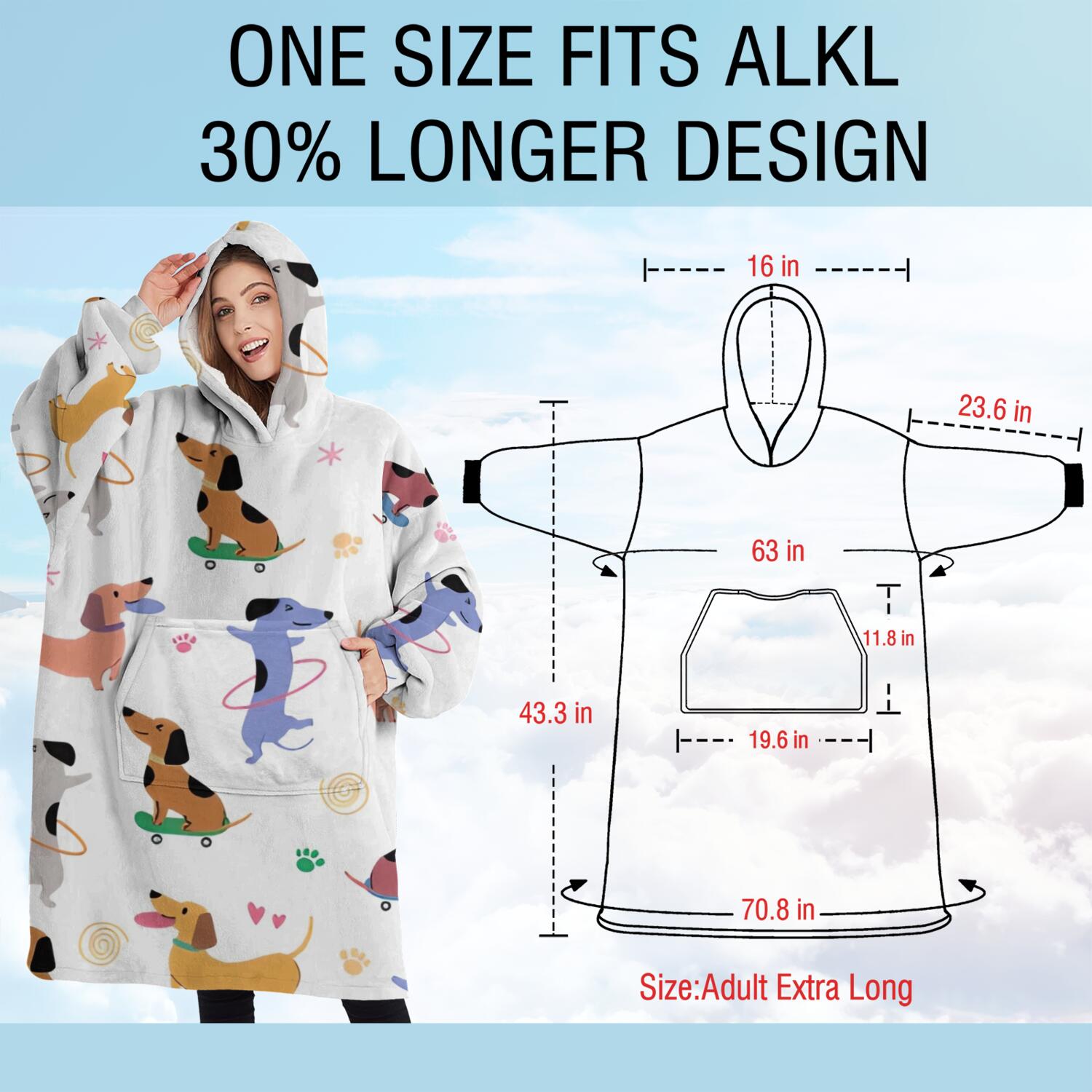 Oversized Wearable Blanket Hoodie,Dachshund Sport Sherpa Blanket Hoodie with Super Pockets,Super Warm Fuzzy Pullover for Women & Men